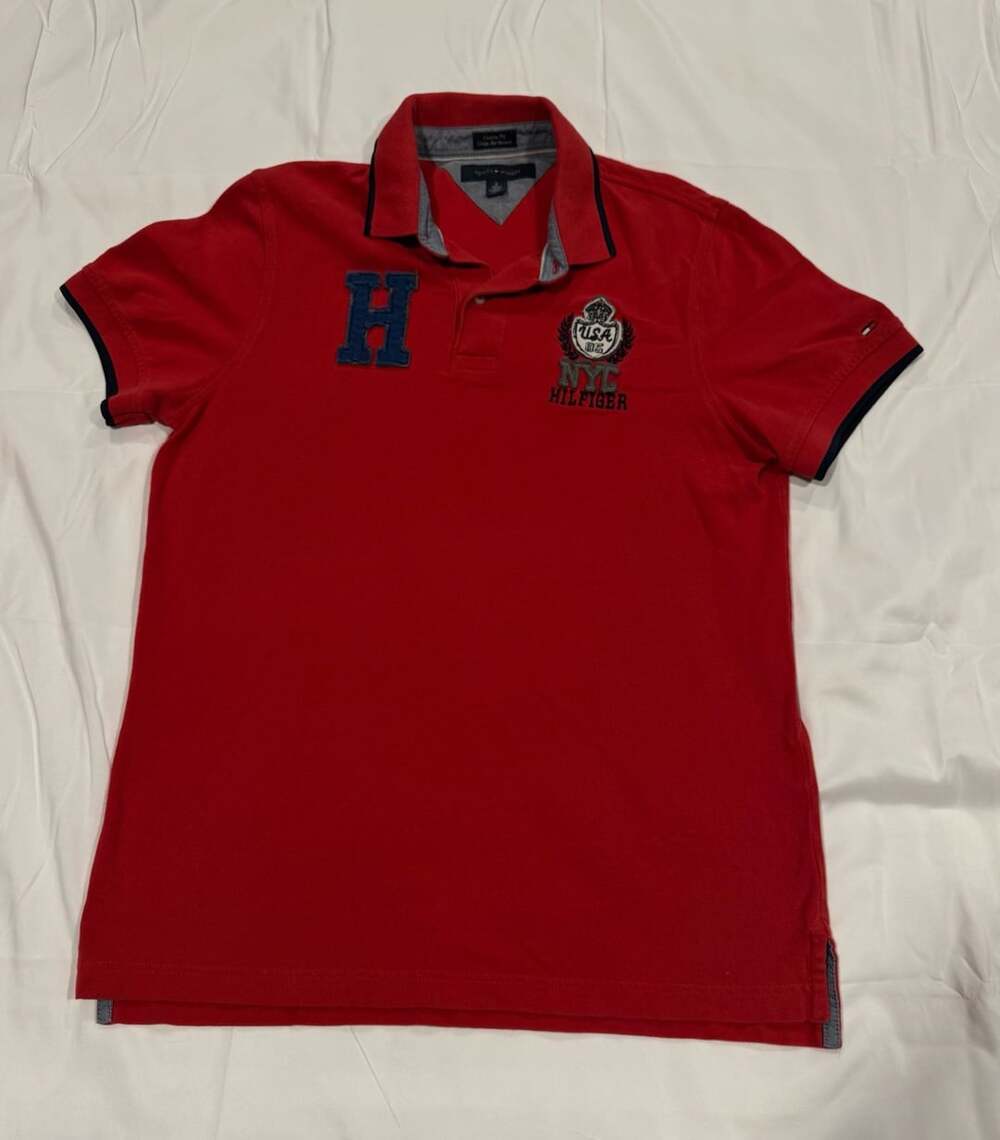 Tommy Hilfiger Men Logo Pique Mesh Pieced Polo Shirt Custom Fit VTG